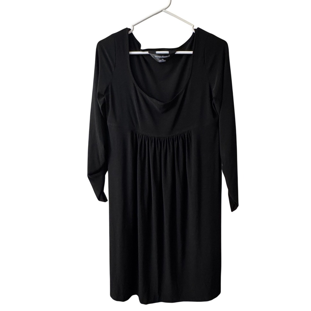 Norma Kamali Black Dress Empire Waist Scoop Neck Large Fairycore Babydoll Whimsy